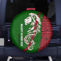 Tajikistan Green Lion Spare Tire Cover with Red Folk Pattern with Majestic Script