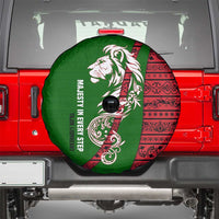 Tajikistan Green Lion Spare Tire Cover with Red Folk Pattern with Majestic Script