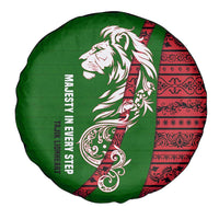 Tajikistan Green Lion Spare Tire Cover with Red Folk Pattern with Majestic Script