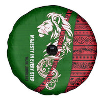 Tajikistan Green Lion Spare Tire Cover with Red Folk Pattern with Majestic Script