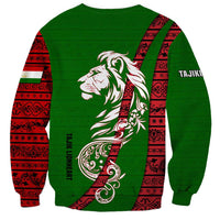 Tajikistan Green Lion Sweatshirt with Red Folk Pattern with Majestic Script