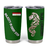 Tajikistan Green Lion Tumbler Cup with Red Folk Pattern with Majestic Script