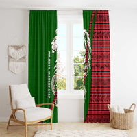 Tajikistan Green Lion Window Curtain with Red Folk Pattern with Majestic Script