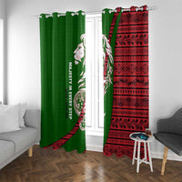 Tajikistan Green Lion Window Curtain with Red Folk Pattern with Majestic Script