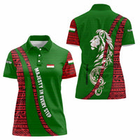 Tajikistan Green Lion Women Polo Shirt with Red Folk Pattern with Majestic Script