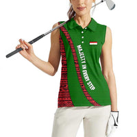 Tajikistan Green Lion Women Sleeveless Polo Shirt with Red Folk Pattern with Majestic Script
