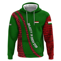 Tajikistan Green Lion Zip Hoodie with Red Folk Pattern with Majestic Script