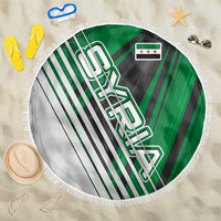 Modern Syria Flag Beach Blanket with Green and Black Diagonal Stripe Design