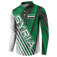 Modern Syria Flag Button Sweatshirt with Green and Black Diagonal Stripe Design