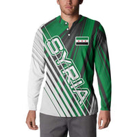 Modern Syria Flag Button Sweatshirt with Green and Black Diagonal Stripe Design