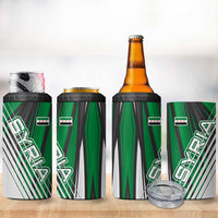 Modern Syria Flag 4 in 1 Can Cooler Tumbler with Green and Black Diagonal Stripe Design