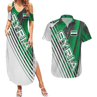 Modern Syria Flag Couples Matching Summer Maxi Dress and Hawaiian Shirt with Green and Black Diagonal Stripe Design