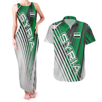 Modern Syria Flag Couples Matching Tank Maxi Dress and Hawaiian Shirt with Green and Black Diagonal Stripe Design