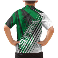 Modern Syria Flag Family Matching Mermaid Dress and Hawaiian Shirt with Green and Black Diagonal Stripe Design