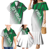 Modern Syria Flag Family Matching Mermaid Dress and Hawaiian Shirt with Green and Black Diagonal Stripe Design