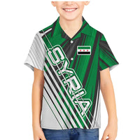 Modern Syria Flag Family Matching Mermaid Dress and Hawaiian Shirt with Green and Black Diagonal Stripe Design