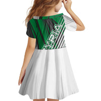 Modern Syria Flag Family Matching Off The Shoulder Long Sleeve Dress and Hawaiian Shirt with Green and Black Diagonal Stripe Design