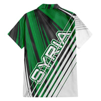 Modern Syria Flag Family Matching Off The Shoulder Long Sleeve Dress and Hawaiian Shirt with Green and Black Diagonal Stripe Design