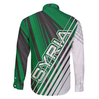 Modern Syria Flag Family Matching Off The Shoulder Long Sleeve Dress and Hawaiian Shirt with Green and Black Diagonal Stripe Design