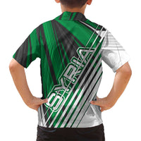 Modern Syria Flag Family Matching Off Shoulder Maxi Dress and Hawaiian Shirt with Green and Black Diagonal Stripe Design