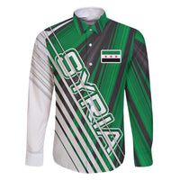 Modern Syria Flag Family Matching Off Shoulder Maxi Dress and Hawaiian Shirt with Green and Black Diagonal Stripe Design