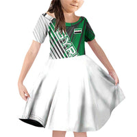 Modern Syria Flag Family Matching Off Shoulder Short Dress and Hawaiian Shirt with Green and Black Diagonal Stripe Design