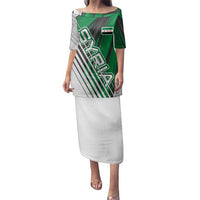 Modern Syria Flag Family Matching Puletasi and Hawaiian Shirt with Green and Black Diagonal Stripe Design
