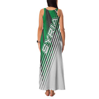 Modern Syria Flag Family Matching Tank Maxi Dress and Hawaiian Shirt with Green and Black Diagonal Stripe Design