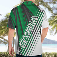 Modern Syria Flag Hawaiian Shirt with Green and Black Diagonal Stripe Design