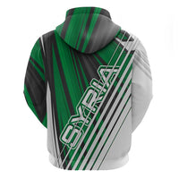 Modern Syria Flag Hoodie with Green and Black Diagonal Stripe Design