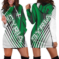 Modern Syria Flag Hoodie Dress with Green and Black Diagonal Stripe Design
