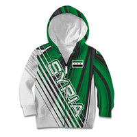 Modern Syria Flag Kid Hoodie with Green and Black Diagonal Stripe Design