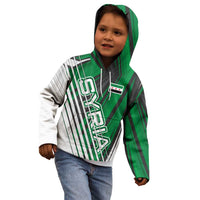 Modern Syria Flag Kid Hoodie with Green and Black Diagonal Stripe Design