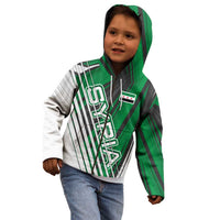 Modern Syria Flag Kid Hoodie with Green and Black Diagonal Stripe Design
