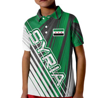 Modern Syria Flag Kid Polo Shirt with Green and Black Diagonal Stripe Design
