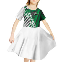 Modern Syria Flag Kid Short Sleeve Dress with Green and Black Diagonal Stripe Design