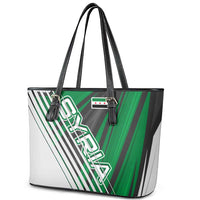 Modern Syria Flag Leather Tote Bag with Green and Black Diagonal Stripe Design