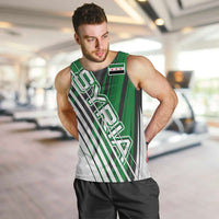 Modern Syria Flag Men Tank Top with Green and Black Diagonal Stripe Design