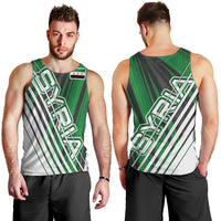Modern Syria Flag Men Tank Top with Green and Black Diagonal Stripe Design