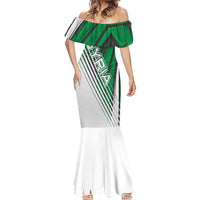 Modern Syria Flag Mermaid Dress with Green and Black Diagonal Stripe Design