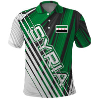Modern Syria Flag Polo Shirt with Green and Black Diagonal Stripe Design