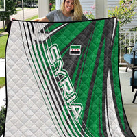 Modern Syria Flag Quilt with Green and Black Diagonal Stripe Design