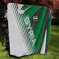 Modern Syria Flag Quilt with Green and Black Diagonal Stripe Design
