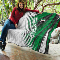 Modern Syria Flag Quilt with Green and Black Diagonal Stripe Design