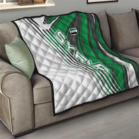 Modern Syria Flag Quilt with Green and Black Diagonal Stripe Design
