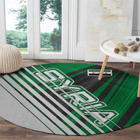 Modern Syria Flag Round Carpet with Green and Black Diagonal Stripe Design