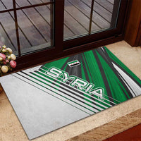 Modern Syria Flag Rubber Doormat with Green and Black Diagonal Stripe Design