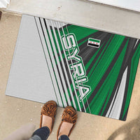 Modern Syria Flag Rubber Doormat with Green and Black Diagonal Stripe Design