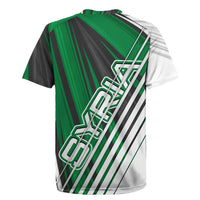 Modern Syria Flag Rugby Jersey with Green and Black Diagonal Stripe Design