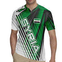Modern Syria Flag Rugby Jersey with Green and Black Diagonal Stripe Design
